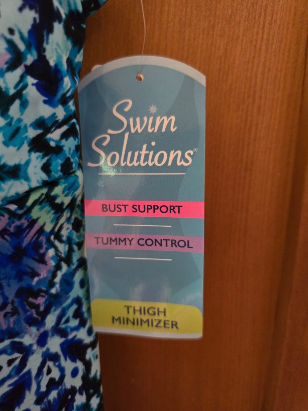 Swim Solutions NWT High Neck Keyhole Tankini Top – Blue Geometric Tile Swimsuit - Picture 3 of 7